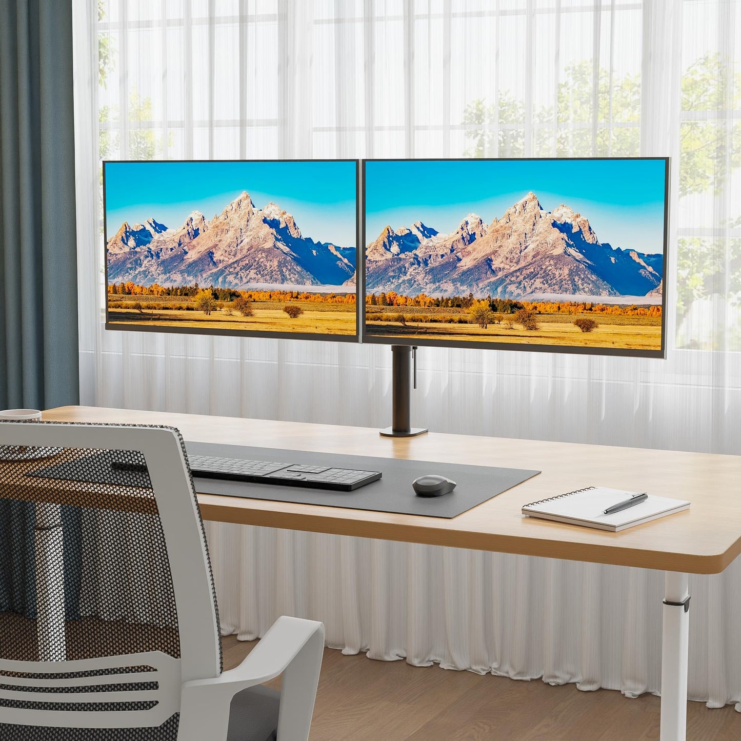 BONTEC Dual Monitor Desk Mount, Full Motion Adjustable Monitor Stand for 13–27 Inch Screens, Heavy Duty Arms Hold Up to 22 lbs Each, VESA 75x75/100x100 mm, C Clamp and Grommet Base, Cable Management