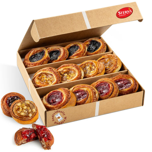 Fruit Danish Pastries | Christmas Holiday Corporate Food Gifts in Gift box |12 Individually Wrapped ASSORTED Fruit Filled Cinnamon Buns | Halloween, Thanksgiving-Stern’s Bakery