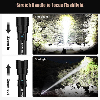 SKYFIRE LED Flashlights High Lumens,2000lm Super Bright Rechargeable Flashlight with Ignition Lens, Zoomable,Powerbank,Waterproof Flash Light for Camping Essentials,Outdoor and Home(Black)