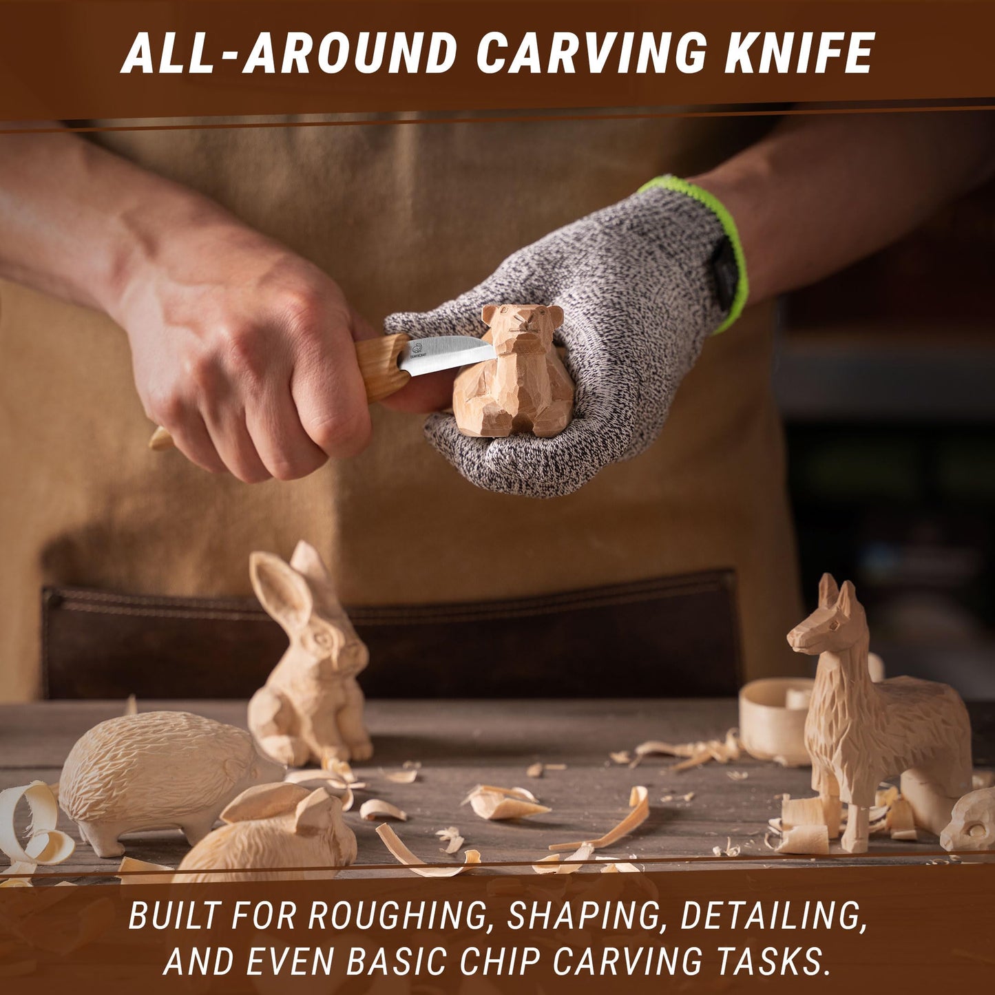 BeaverCraft Whittling Knife C2 6.5" - Wood Chip Carving Knife for General Purpose - Detail Whittling Knives Carbon Steel - Wood Carving Tools for Beginners