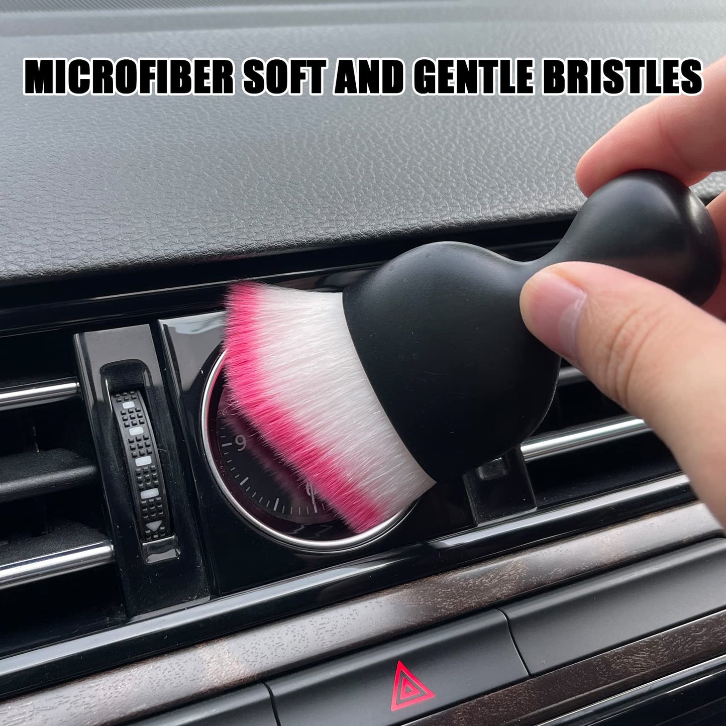tobenbone Car Interior Detailing Brush, Ultra Soft Non-Scratch Dust Brush, Car Interior Cleaning Tool for Cleaning Panels, Air Vent, Leather (White & Pink)