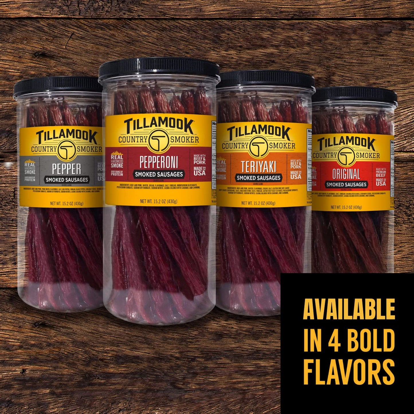 Tillamook Country Smoker Real Hardwood Smoked Sausages, Original Beef, 15.2 Ounce Tall Jar, 20 Count