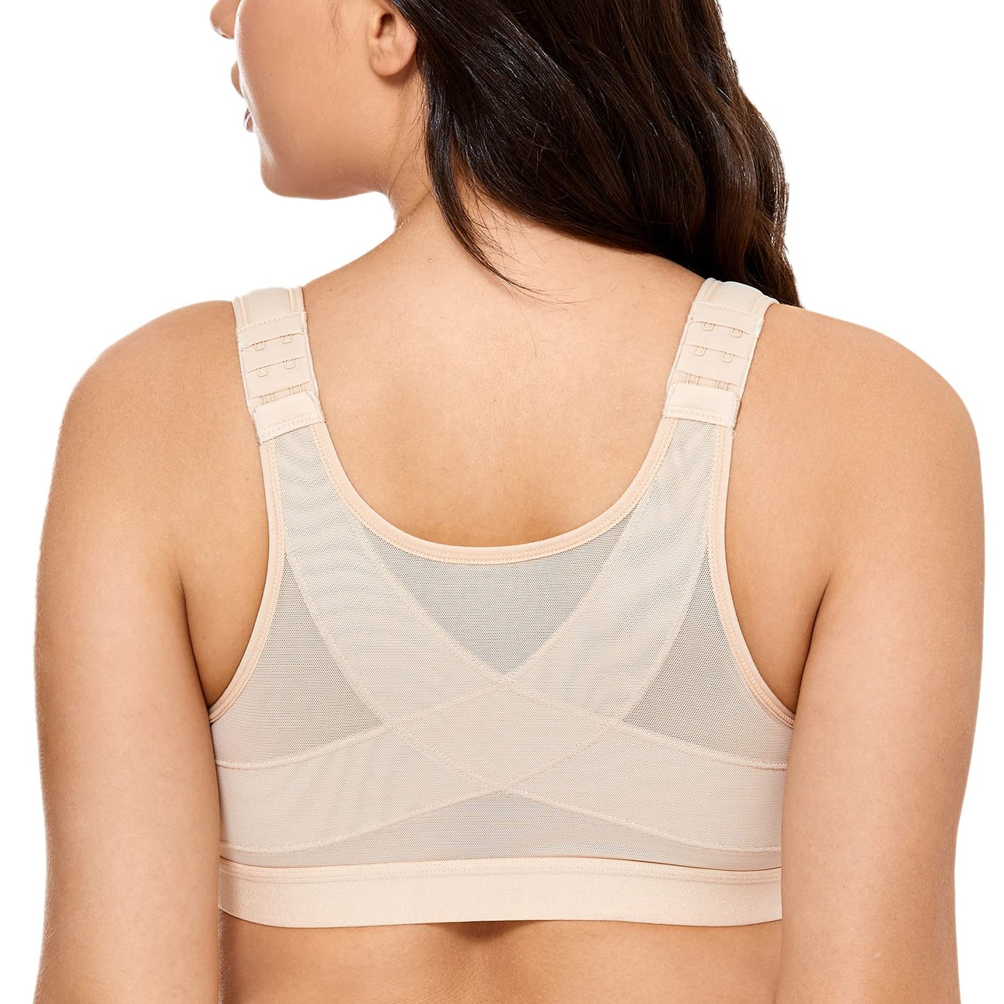 DELIMIRA Women's Full Coverage Front Closure Wire Free Back Support Posture Bra Taupe Tan 36D
