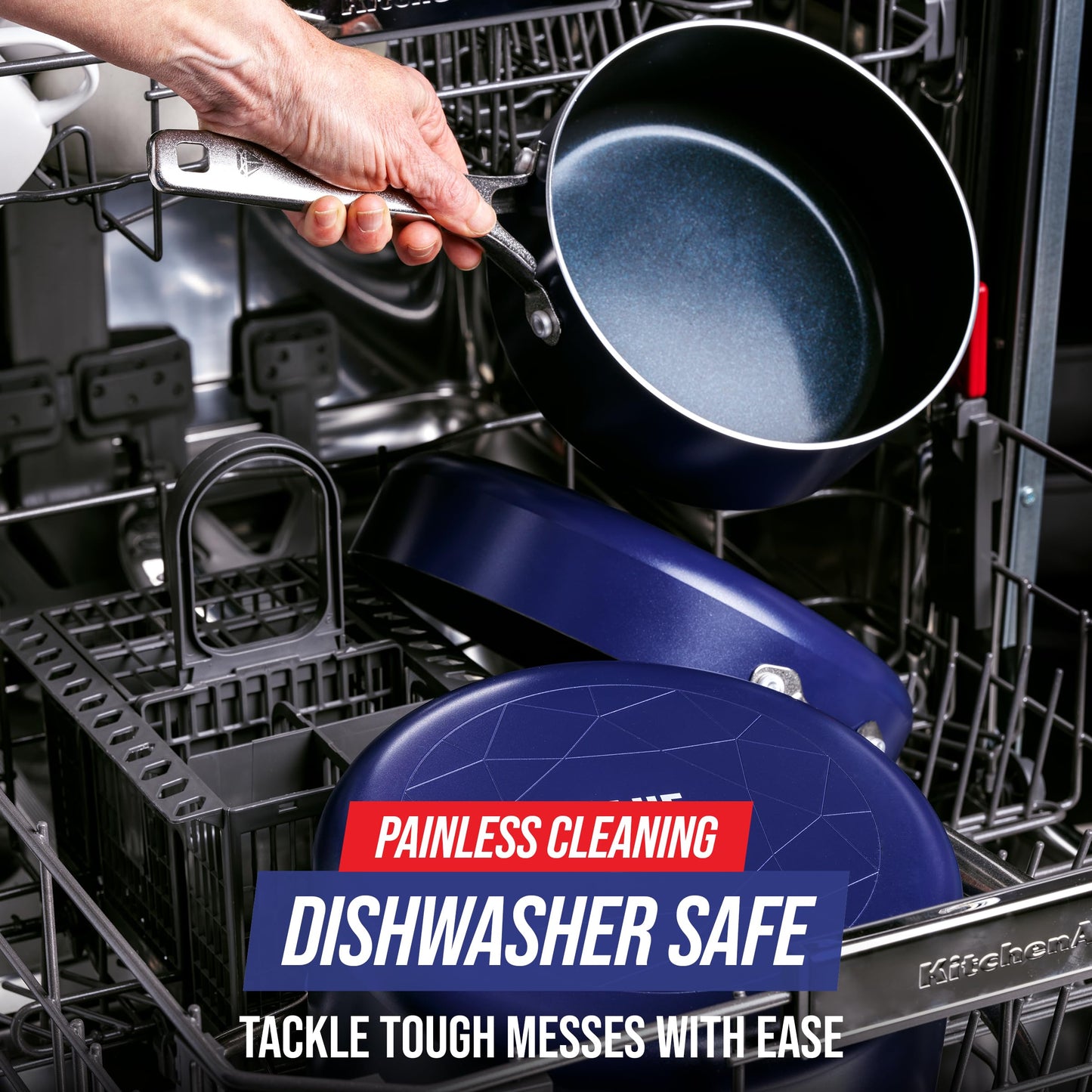 Blue Diamond 5QT Saute Pan with Lid, Non Toxic PFAS-Free Diamond Ceramic Nonstick, Dishwasher & Oven Safe, Metal Utensil Safe, Deep Jumbo Cooker Skillet with Helper Handle, Glass Lid, Blue