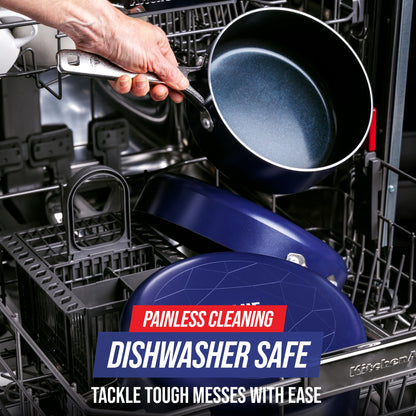 Blue Diamond 5QT Saute Pan with Lid, Non Toxic PFAS-Free Diamond Ceramic Nonstick, Dishwasher & Oven Safe, Metal Utensil Safe, Deep Jumbo Cooker Skillet with Helper Handle, Glass Lid, Blue