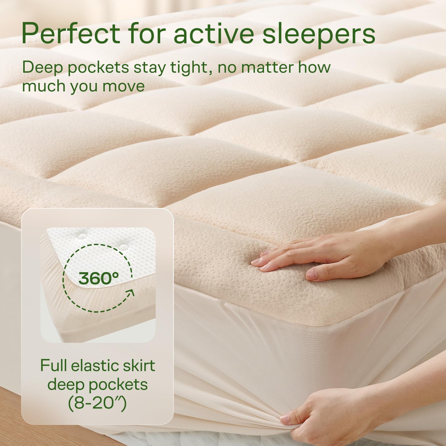 Ultra Soft Twin Size Mattress Topper - Viscose Made from Bamboo Pillow Top Mattress Pad for Back Pain Relief - Naturally Cooling for Hot Sleepers, Beige