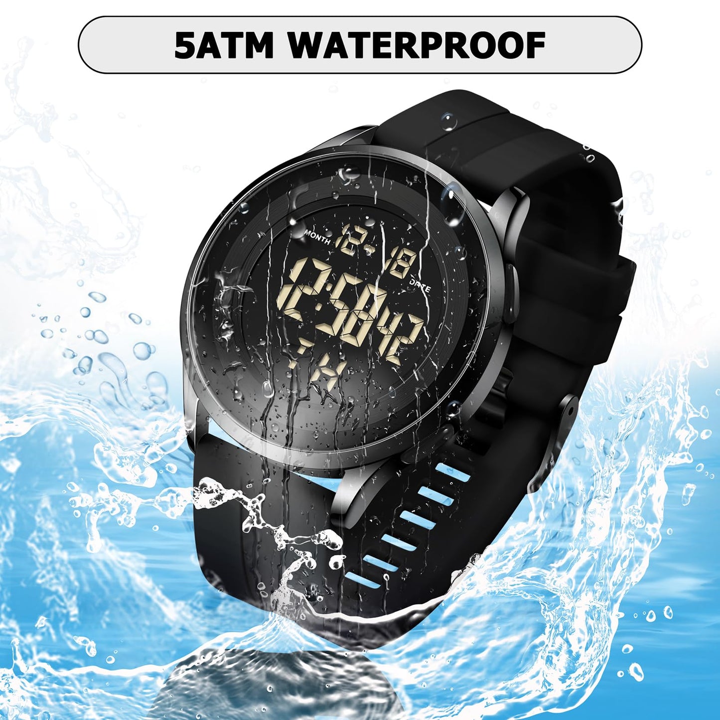 COSSINIGE Mens Digital Waterproof Military Watch for Men Silver Dive Tactical Sports Minimalist Ultra-Thin Wrist Watch