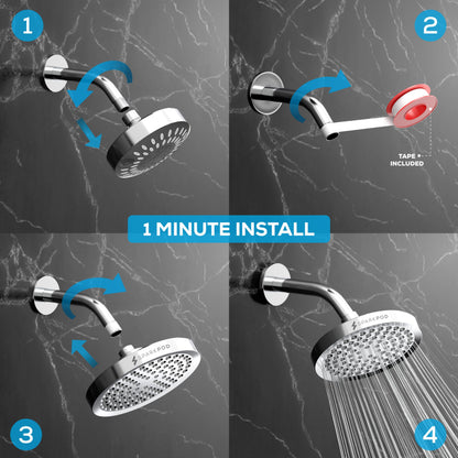 SparkPod Shower Head - High Pressure Rain - Premium Quality Luxury Design - 1-Min Install - Easy Clean Adjustable Replacement for Your Bathroom Shower Heads (Luxury Polished Chrome, 6 Inch Round)