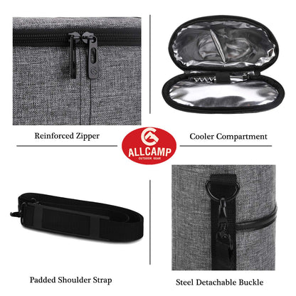 ALLCAMP 2 Bottle Wine Tote Carrier - Insulated Portable Padded Canvas Wine Bag for Travel, BYOB Restaurant, Wine Tasting, Party, Great Christmas Day Gift for Wine Lover，Gray