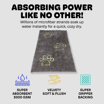 Dog Gone Smart Dirty Dog Doormat - Fast Drying Rug with Super Gripper Backing for Clean Floors - Super Absorbent and Machine Washable Mat for Muddy Paws - Cool Grey