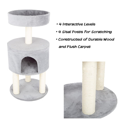 4-Tier Round Cat Tower - Large Cat Condo, Napping Perch, and 4 Sisal Rope Scratching Posts - Cat Tree for Indoor Cats by PETMAKER (Gray)