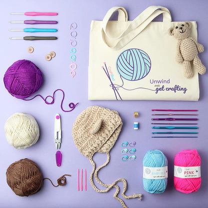 73 Piece Crochet Kit for Beginners Adults and Kids, Premium Crochet Set with 21 Crochet Hooks Set and 1500 Yards of Yarn for Crocheting Kit, Canvas Tote Bag and Lots More