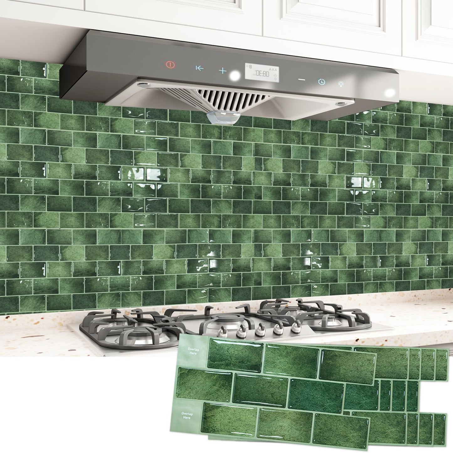 Art3d Peel and Stick Backsplash Tile Green for Kithchen Bathroom Laundry Room Stove RV, 20-Pack of 12 x 6" Self-Adhesive Vinyl Stick On Subway Tile