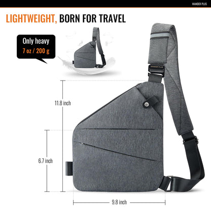 WANDER PLUS Anti Theft Crossbody Bag, Shoulder Bag Anti-theft Design for Travel, Sport, Work, Grey