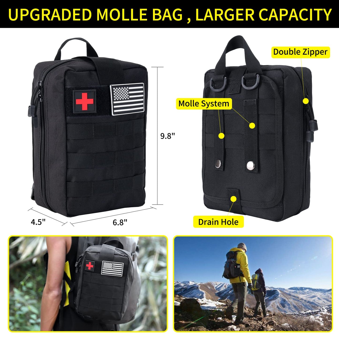 Survival Kit and First Aid kit, 160 Pcs Emergency Supplies Camping Accessories with Upgraded Molle Bag, Gifts for Men and Women Outdoor Adventure Camping Hiking Hunting