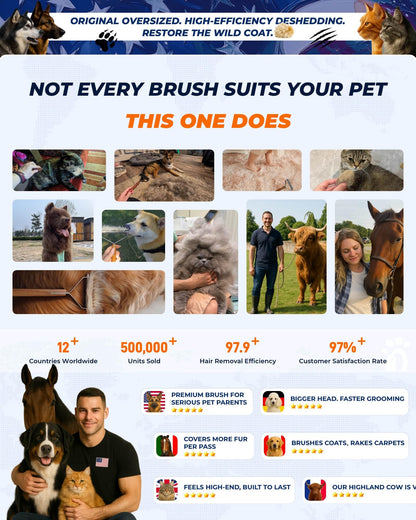 Extra Large 2-Sided Undercoat Rake for Dogs & Cats, Dog Brush for Shedding Remove Mats, Dematting Comb, Safe & Gentle Grooming Brush for German Shepherds Medium to Long-Haired Pets (Walnut Handle)