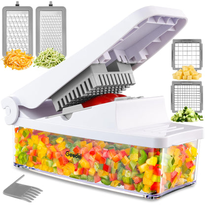 Geedel Vegetable Cutter, Onion Cutter Pro Food Chopper, Kitchen Vegetable Slicer Dicer Cutter Grater, Veggie Chopper with container for Salad Onion Potato Carrot (4 in 1, White)