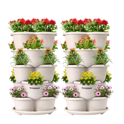 VIVOSUN 2-Pack 5 Tier Vertical Gardening Stackable Planter for Strawberries, Flowers, Herbs, Vegetables, Ivory