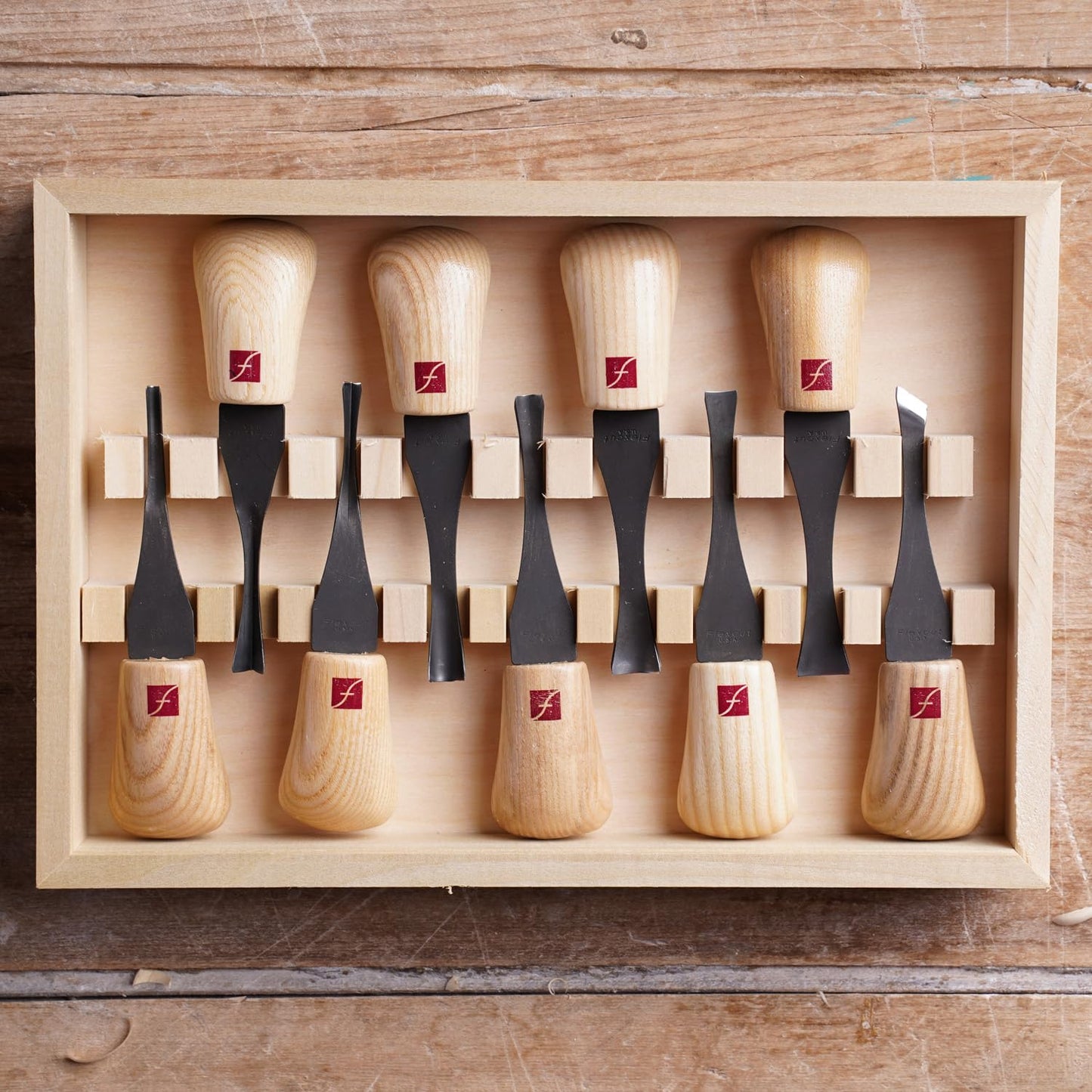 Flexcut Carving Tools Deluxe Palm Gouge Set FR405, Wood Crving Kit, Razor-Sharp 1095 High Carbon Steel Blade, Made in the USA