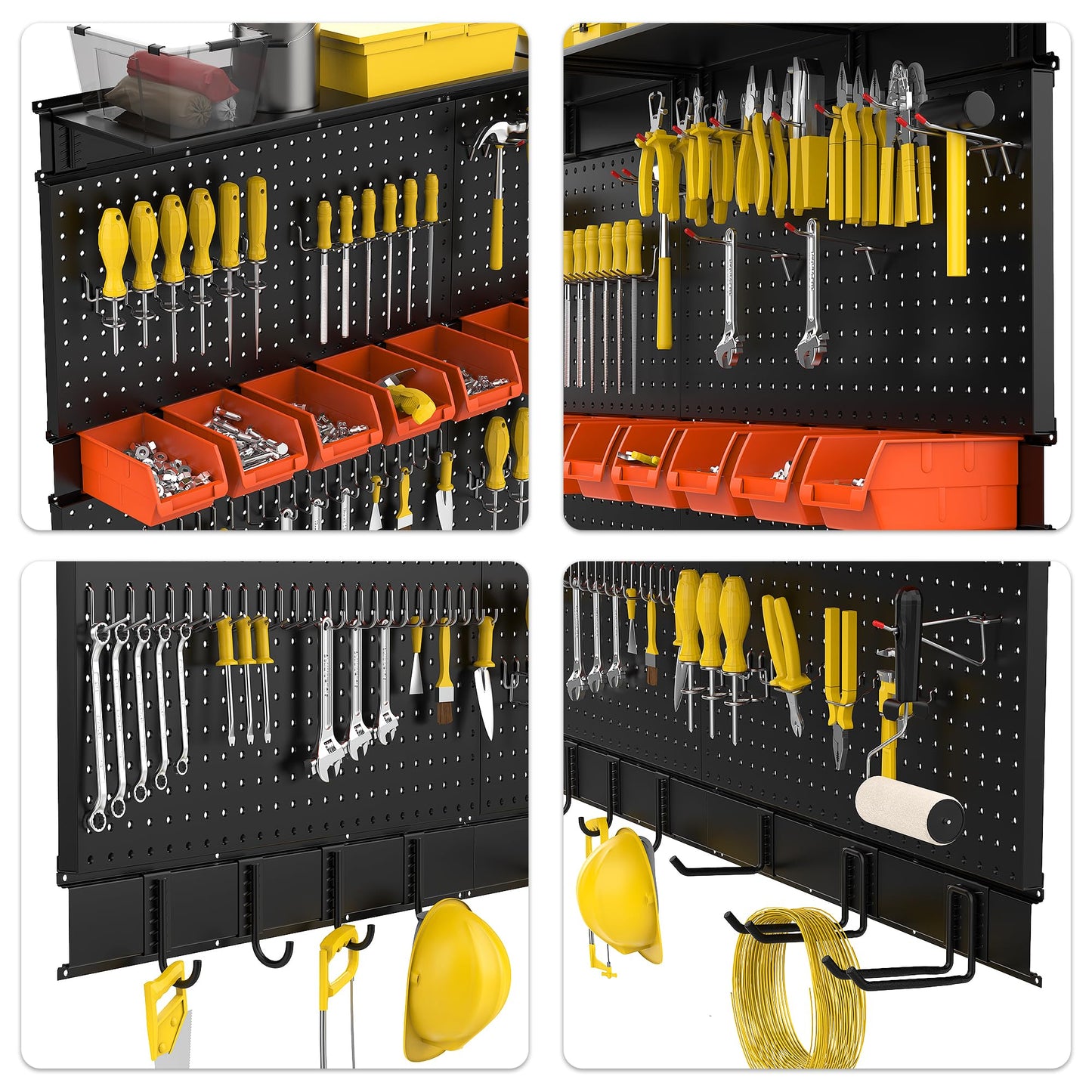 Ultrawall Black Pegboard Wall Organizer, 48X 36 inch for Garage Storage with Hooks, Storage Bins, Tool Panel Organizer, 72pcs