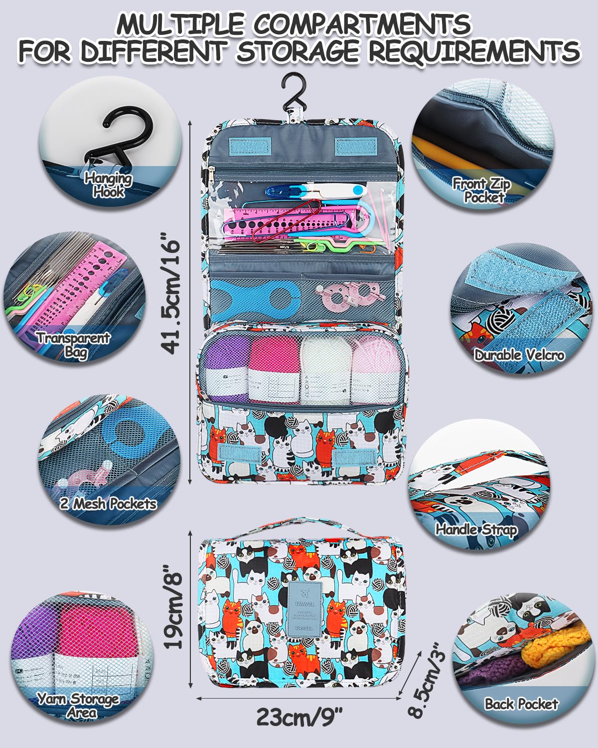 Aeelike Crochet Kit for Beginners with 15 Colors Yarn and Introduction Book, 71pcs Crochet Starter Kit Everything for Adult, Learn to Crochet Kit with Soft Grip Crochet Hooks and Blue Cat Bag