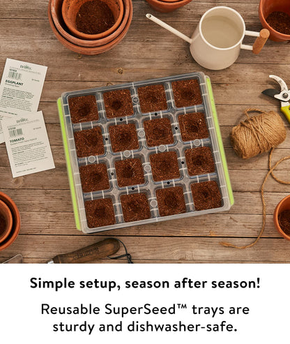 Burpee SuperSeed Seed Starting Tray | 16 XL Cell | Reusable & Dishwasher Safe | for Starting Vegetable Seeds, Flower Seeds & Herb Seeds | Indoor Grow Kit for Deep-Rooted Seedlings, Green