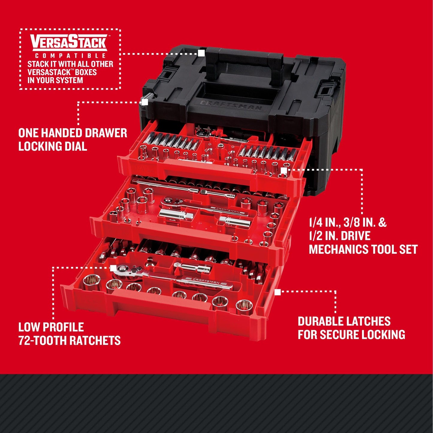 Craftsman 262-Piece Mechanic Tool Set, Master Socket Set with 3-Drawer VERSASTACK Tool Box, SAE/Metric Set (CMMT45309)