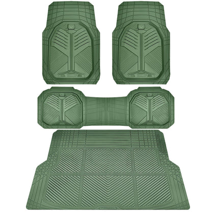 CAR PASS Heavy Duty Rubber Car Mats with Cargo Liner, Deep-Dish Car Floor Mats and Trunk Mat All Weather, Universal Trim-to-Fit for SUVs Trucks Sedans, Waterproof Anti-Slip, Trimmable V12 Olive Green