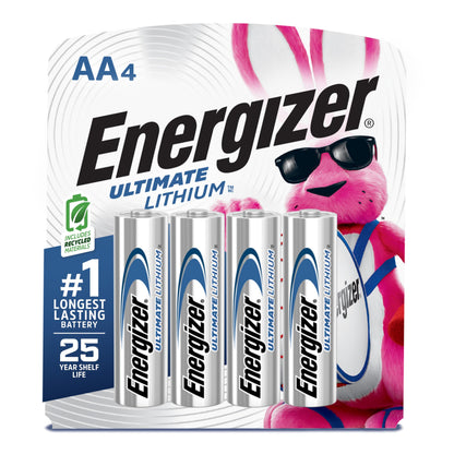 Energizer Ultimate Lithium AA Batteries, World's Longest Lasting Battery for High-Tech Devices (4 Each), Black (EVEL91BP4)