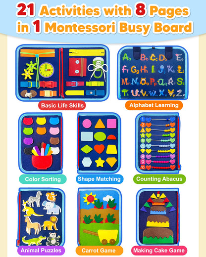 Exorany Busy Board Montessori Toys for Toddler Boy Birthday Gifts, Busy Book Sensory Learning Toys for Toddlers, Toddler Boy Airplane Car Travel Toy Educational Activities