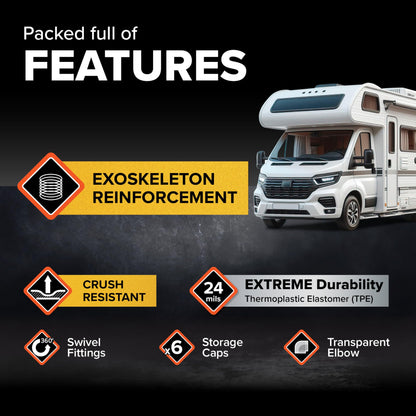 Camco RhinoEXTREME 20' RV Sewer Hose Kit – Premium Sewer Kit — Pre-Assembled & Ready-to-Use — Includes 4-in-1 Dump Station Adapter & Storage Caps — Crush & Abrasion Resistant (21012)