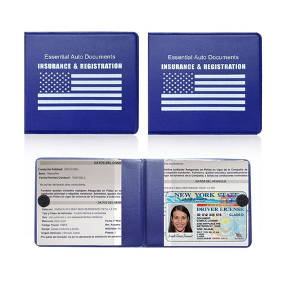 Ziciner Car Registration Insurance Holder, 2Pack Essential Auto Card Document Glove Box Organizer with Velcro Closure, Vehicle Interior Accessories Perfect for Most Car, Truck, SUV (Blue/White Flag)