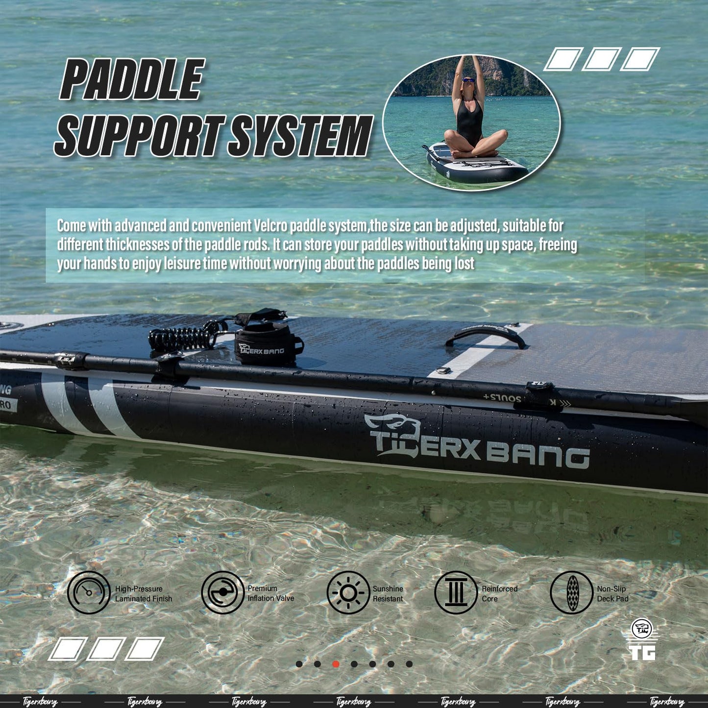 TIGERXBANG Stand Up Paddle Boards 10'6" x 32" x 6" with Premium SUP Board Accessories, Inflatable Paddle Boards for Adults/Kids with Double-Bladed Paddle, Kayak Seat, Defender-Pro Black