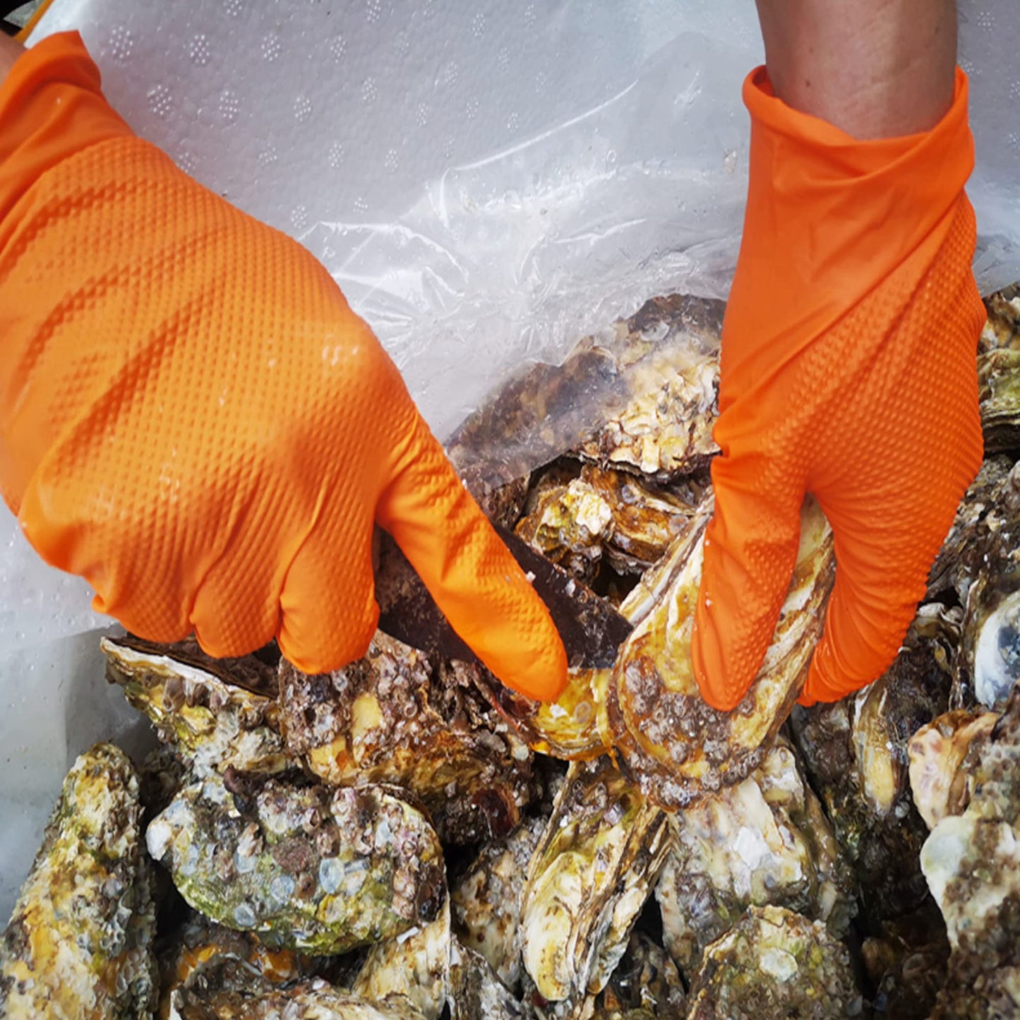 TitanFlex ThorGrip Heavy Duty Industrial Orange Nitrile Gloves, 8-mil, Gloves Disposable Latex Free with Raised Diamond Texture Grip, Powder Free, Rubber Gloves, Mechanic Gloves,100-ct Box (Large)