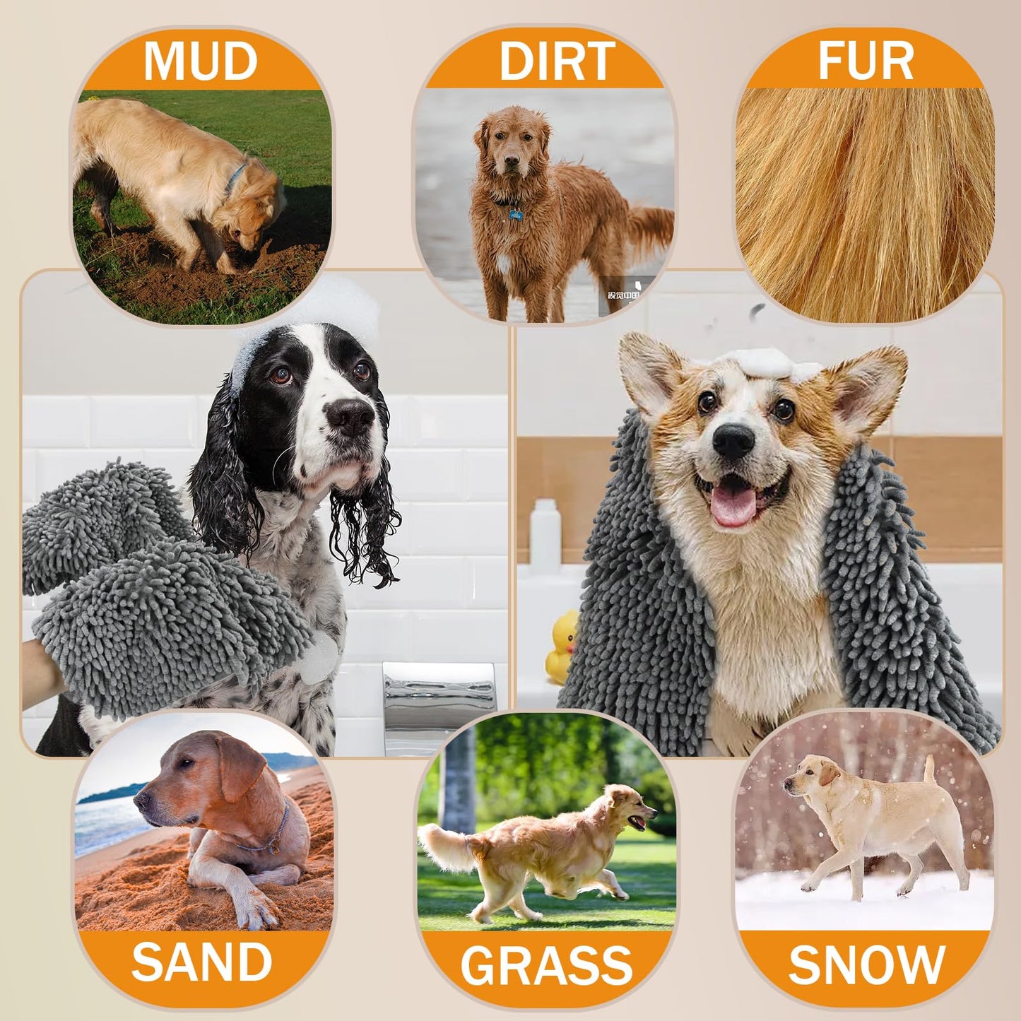 Puomue Microfiber Dog Towels for Drying Dogs, Super Absorbent, Soft and Quick Drying Pet Grooming Towel, 31Inch X 13Inch, Perfect Pets' Shower & Bath Supplies for Dog and Cat, Machine Washable, Grey