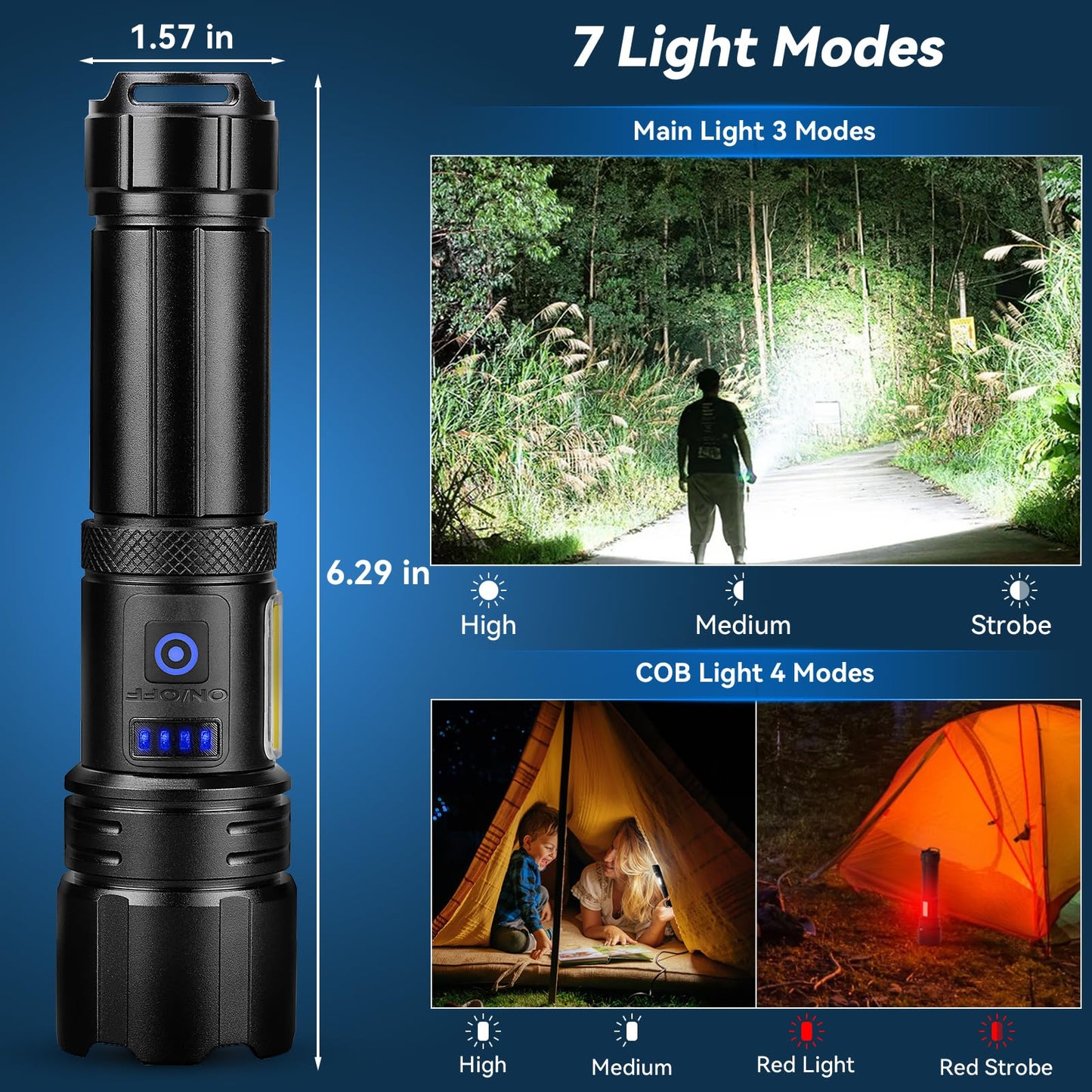 Sigoobal Rechargeable Flashlight, High Lumens Super Bright Flash Light, 7 Modes with COB Work Light, IPX6 Waterproof, Powerful Handheld LED Flashlights for Home Camping Hiking