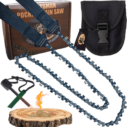 Sportsman Pocket Chainsaw - Camping Folding Hand Saw With Free Fire Starter, 36-Inch Heavy Duty Chain 48 Teeth, Best Pocket Saw for Survival Gear, Hunting, Backpacking, Tree Trimming or Emergency Kit