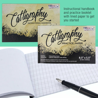 U.S. Art Supply 35-Piece Calligraphy Pen Set - 4 Pens, 5 Nibs, 22 Inks, Includes Calligraphy Pens for Writing, Beginners Handbook & Practice Paper Pad