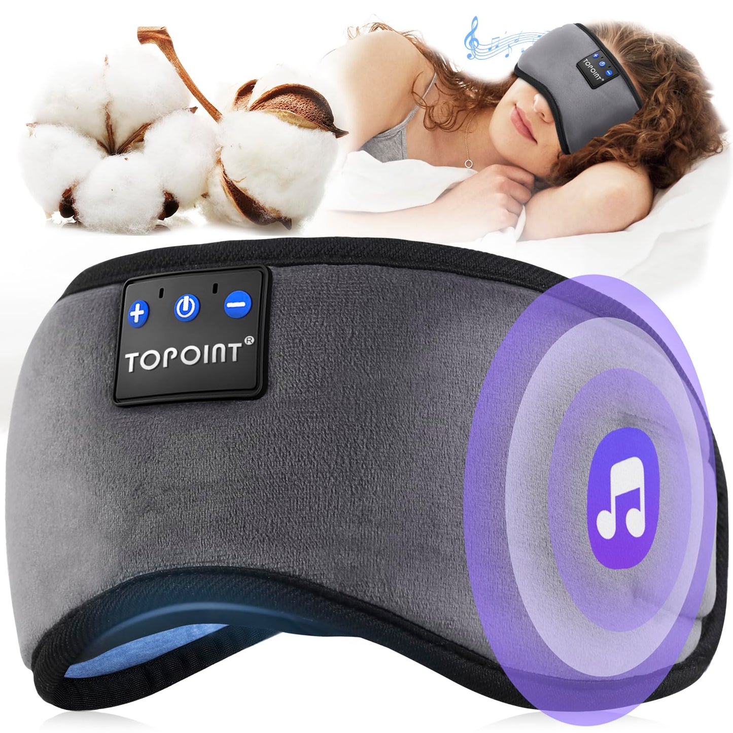 TOPOINT Sleep Mask with Headphones Bluetooth 5.4 Wireless, Sleep Headphones Earphones Earbuds with Microphone HD Speakers Music, Blackout Eye Mask for Sleeping Travel Meditation Men Women Cool Gadgets