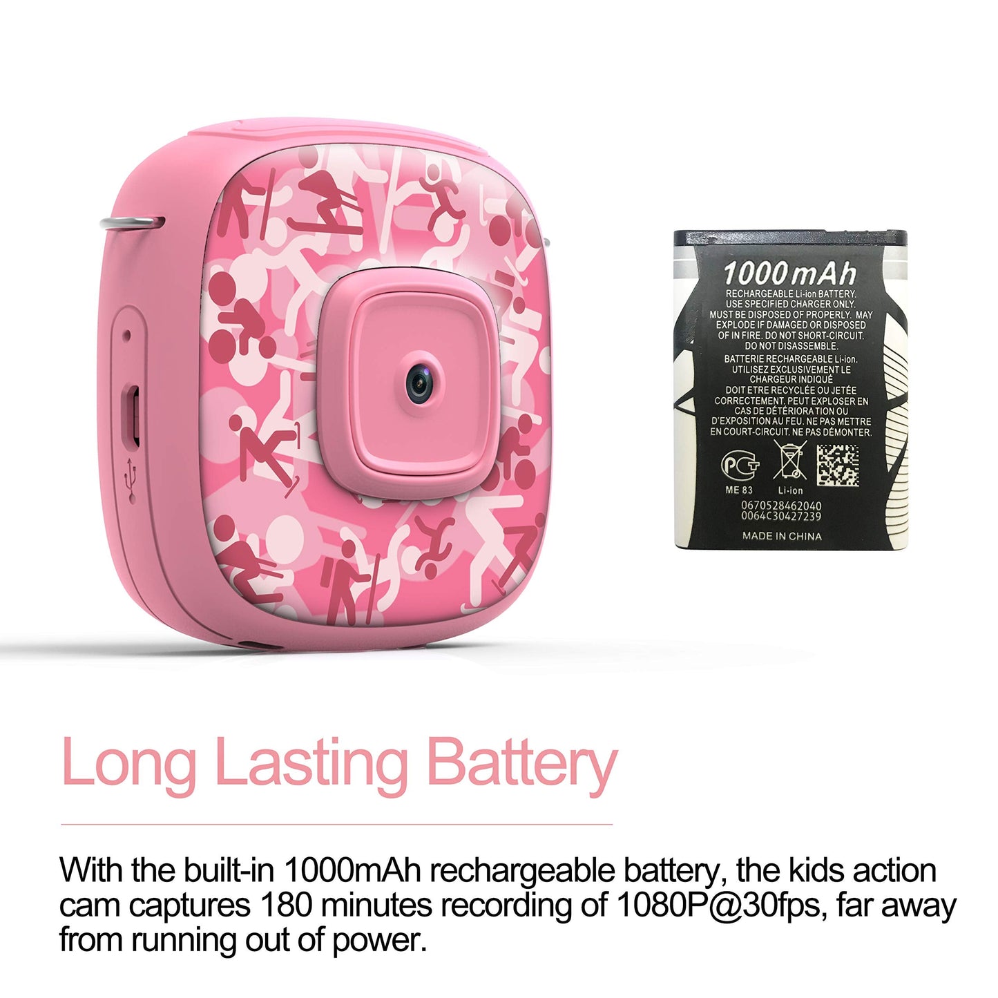 AKAMATE Kids Action Camera Waterproof Video Digital Children Cam 1080P HD Sports Camera Camcorder for Boys Girls, Build-in 4Games, 32GB SD Card (Pink)