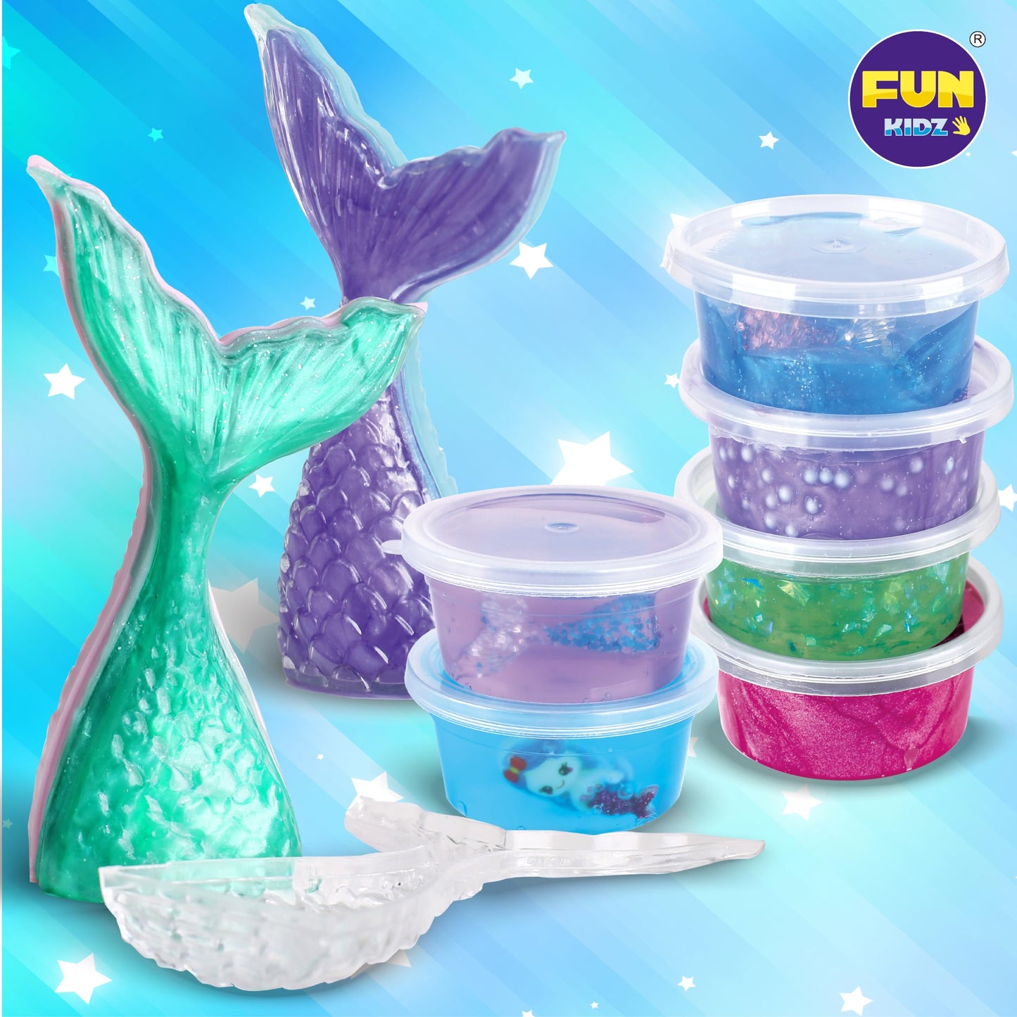 Summer Gift Mermaid Slime Kit for Girls, FunKidz Shimmer Slime Making Kit for Kids Age 8-12 DIY Soft Glitter Glossy Metallic Slime Toy