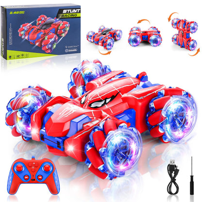Punieayi Spider Remote Control Car, 2.4Ghz RC Cars with Headlight Double Sided Off-Road 360° Rotating Rechargeable 4WD RC Stunt Car Indoor Outdoor Spider Toys for Boys 4-6 5-7 8-13