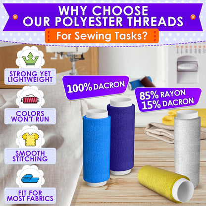 Sewing Machine Thread Set - 39 Colors Polyester Thread for Sewing Machine & Hand Embroidery, 140 Yards Per Spool, Bright Colors That Won't Fade - Ensures Smooth Stitching with Most Fabrics