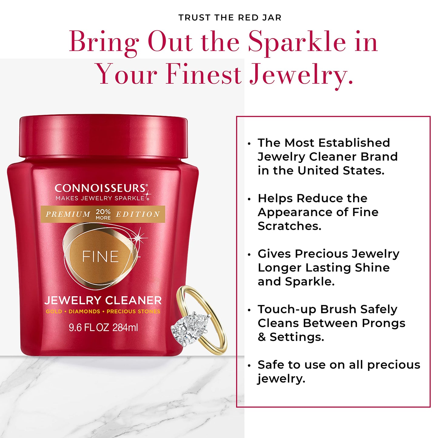 Connoisseurs Premium Edition Fine Jewelry Cleaner Solution for Gold, Diamonds, Platinum, and Gemstones - 9.6 fl oz - Restores Brilliance in Seconds