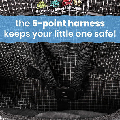 ciao! baby Portable High Chair for Babies and Toddlers, Fold Up Outdoor Travel Seat with Tray and Carry Bag for Camping, Picnics, Beach Days, Sporting Events, and More (Black Check)