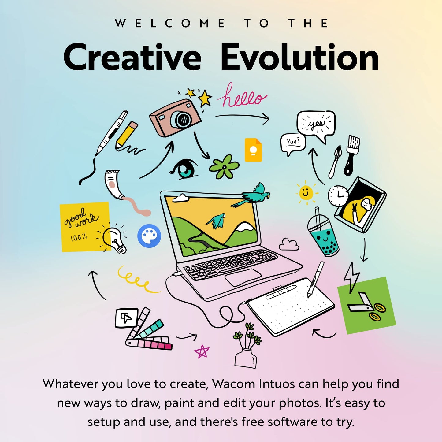 Wacom Intuos Medium Bluetooth Graphics Drawing Tablet, Portable for Teachers, Students and Creators, 4 Customizable ExpressKeys, Compatible with Chromebook Mac OS Android and Windows - Black