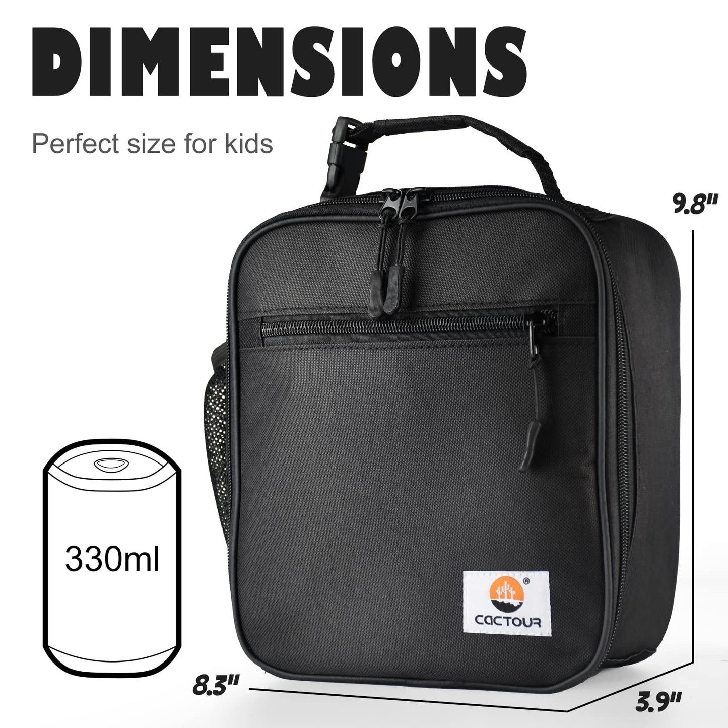 CaCTOUR Lunch Box for Men Women Adult,Premium Insulated Lunch Bag,Portable Small LunchBox for School Work Picnic (Black)