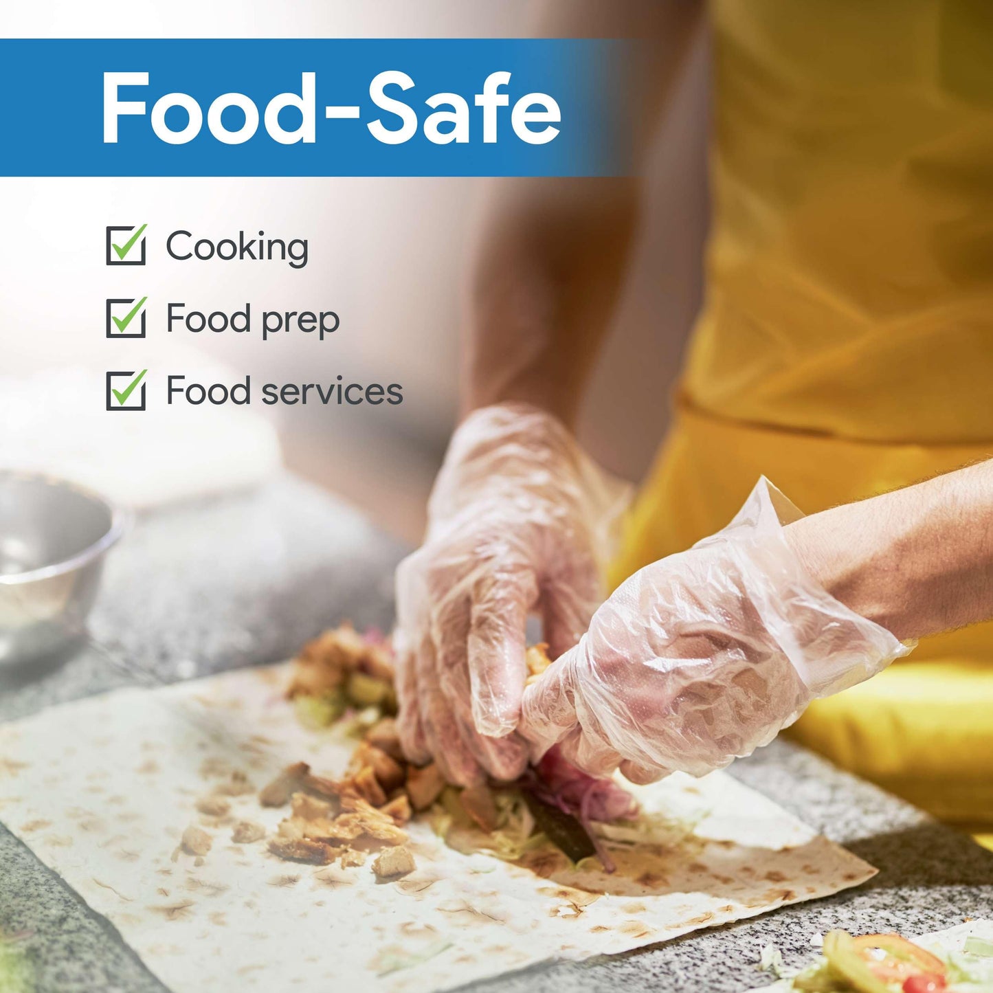 Vinyl Disposable Gloves Large - 100 Clear Food Safe Cooking and Household Cleaning Gloves - Powder-Free and Latex-Free Kitchen Glove for Meal Prep and Food Service