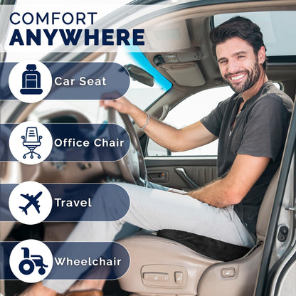 ComfiLife Car Seat Cushion–Premium Wedge 100% Polyurethane Foam Car Cushions for Driving–Auto Seat Cushion–Back & Sciatica Pain Relief for Long Drives–Comfort for Car Driver,Office, Truck Seat (Black)