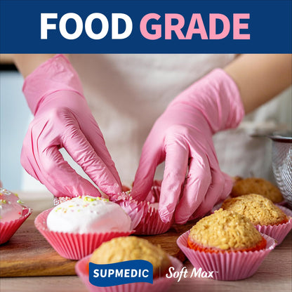 Supmedic Medical Nitrile Exam Gloves, 3.5 mil Powder-Free Food-Safe Disposable Glove for Cleaning & Esthetician, Rose Quartz 100 Pcs (Medium)